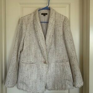 Ann Taylor Textured Blazer - Cream and Gray